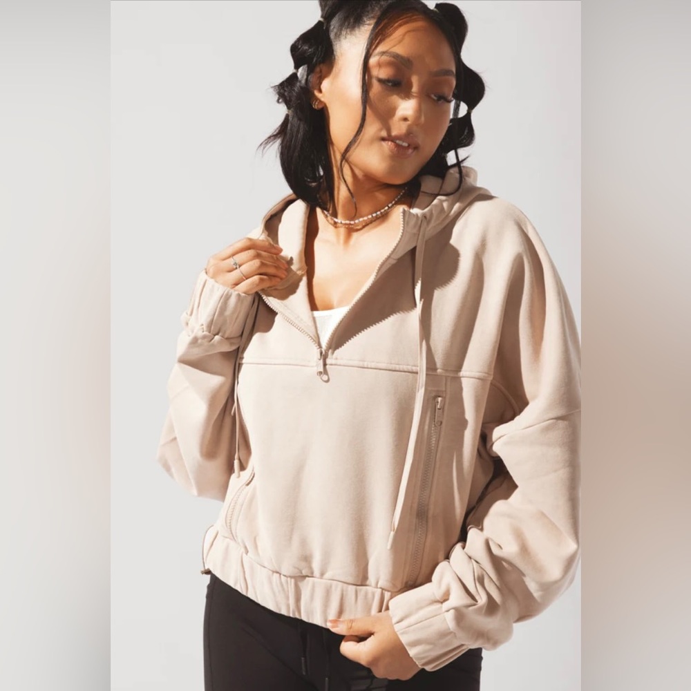 POPFLEX Active Half Zip Warm Up Hoodie Latte sz XS